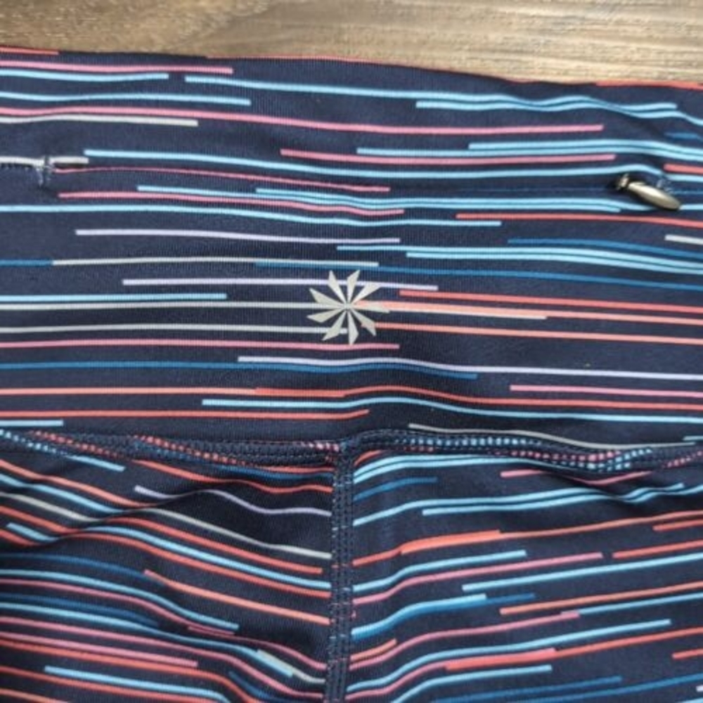 Athleta Chaturanga 305922 Tight Legging Crop Yoga Gym Running Navy Striped Sz XS
